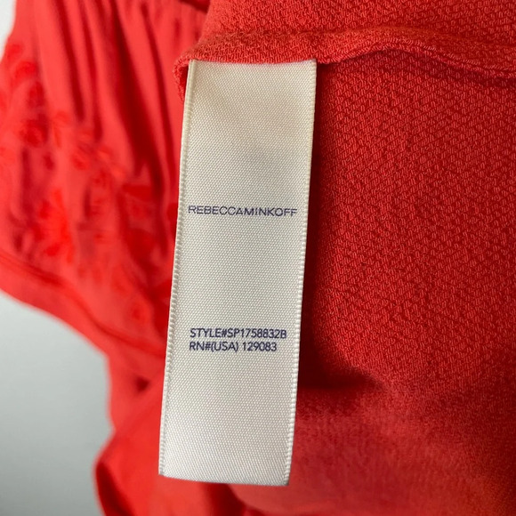 Rebecca Minkoff Rita One Shoulder Embroidered Coral Top Blouse Size Medium - Picture 7 of 8